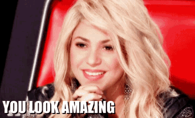 a picture of a woman with the words " you look amazing " written below her