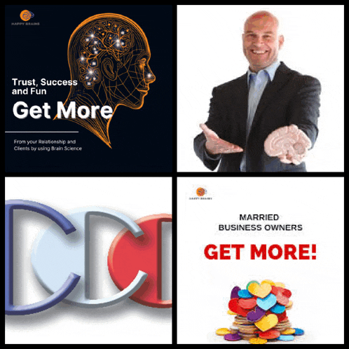 a man in a suit is standing in front of a poster that says get more