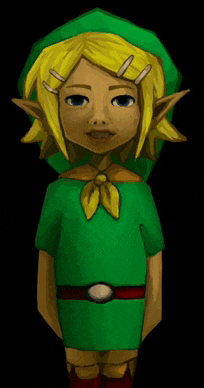 a cartoon character with a green shirt and a red belt