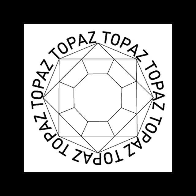 a black and white drawing of a topaz in a circle with the words topaz topaz written around it