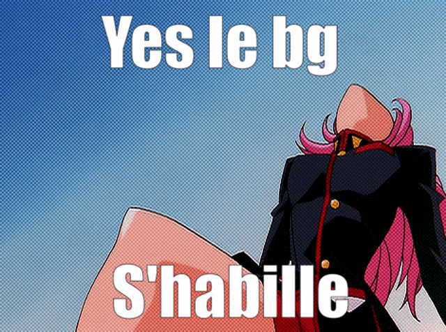a picture of a girl with the words yes le bg s'habille written on it