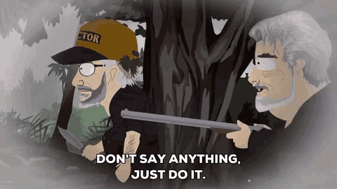 a cartoon of a man with a hat that says director holding a gun