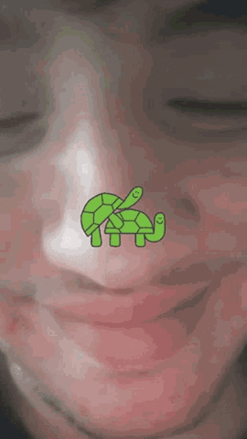 a close up of a person 's face with a turtle icon on it