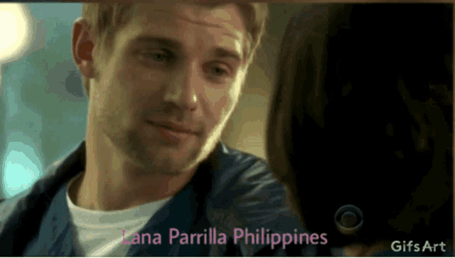 a man and a woman are looking at each other and the words lana parrilla philippines are above them
