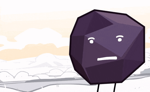 a cartoon illustration of a purple object with a face and a basketball in its mouth