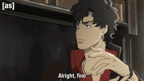 a man in a red shirt says alright fine in a cartoon