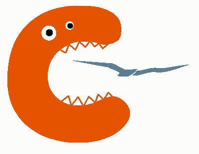 a cartoon drawing of the letter c with a bird coming out of its mouth