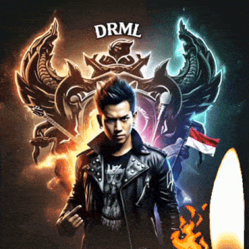a man in a leather jacket is standing in front of a logo that says drml