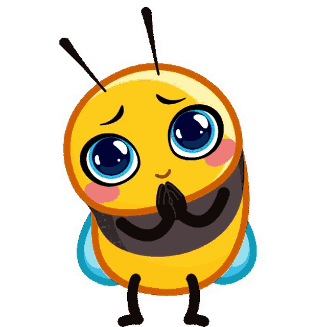 a cartoon of a bee with big blue eyes and pink cheeks