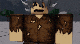 a cartoon character is wearing a brown shirt with a x on his face