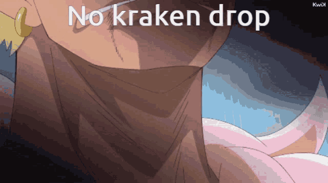 a close up of a person 's face with the words " no kraken drop " on the bottom