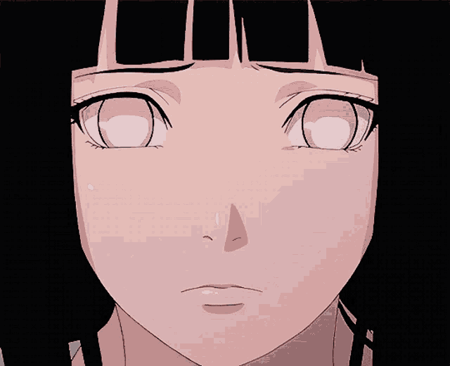 a close up of a girl 's face with white eyes