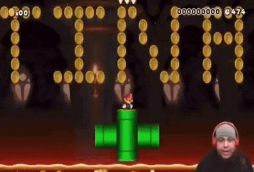 a man is playing a video game with the word lithium written in gold coins