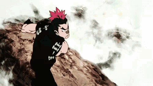 a cartoon of a man with a red mohawk and the letter i on his chest