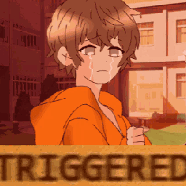 a pixel art drawing of a girl crying with the word triggered below her