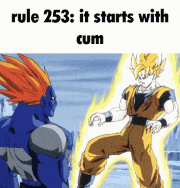 a picture of a cartoon character with the words rule 253 it starts with cum on the bottom