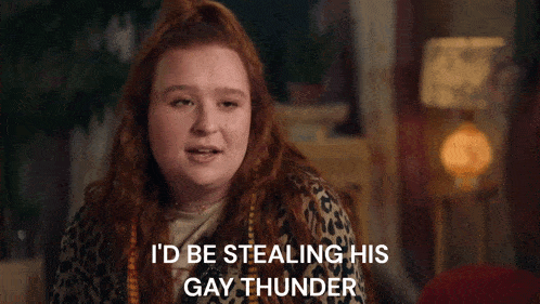 a woman says i 'd be stealing his gay thunder while wearing a leopard print jacket