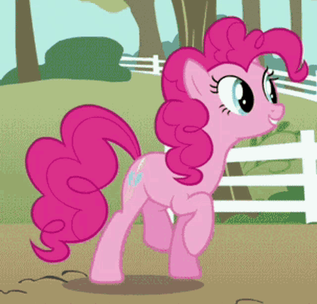 pinkie pie from my little pony is running in the dirt