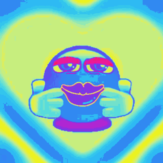 a cartoon smiley face with a heart shaped background