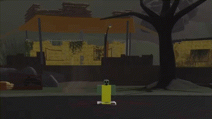 a yellow and green object is being thrown into a bloody area .