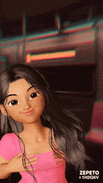 a cartoon girl in a pink top with the name zepeto on the bottom right
