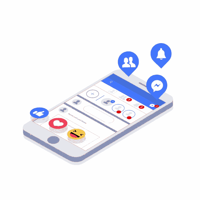 an illustration of a cell phone with a facebook page on it