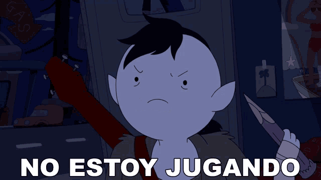 a cartoon character with the words no estoy jugando on the bottom right