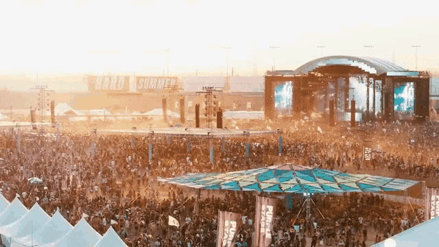 a large crowd of people are gathered at a hard summer festival