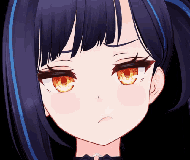 a close up of a anime girl 's face with a serious expression