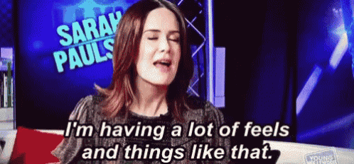 a woman is saying i 'm having a lot of feels and things like that