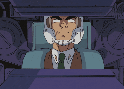 a cartoon drawing of a man sitting in a robot