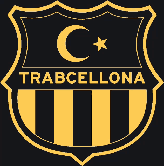 a black and gold shield that says trabcellona