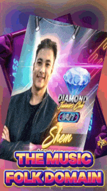 a poster that says the music folk domain with a man on it