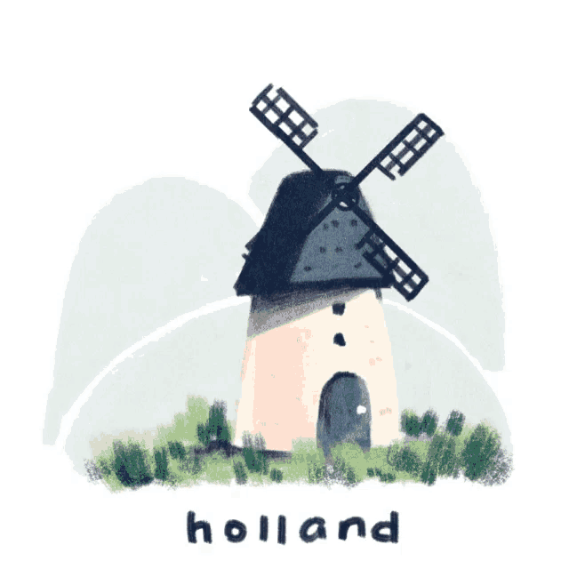 a drawing of a windmill in holland with the word holland below it
