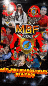 a poster that says mbf on it with a bunch of people on it