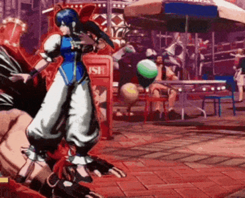 a video game character is standing in front of a sign that says ' ish ' on it .