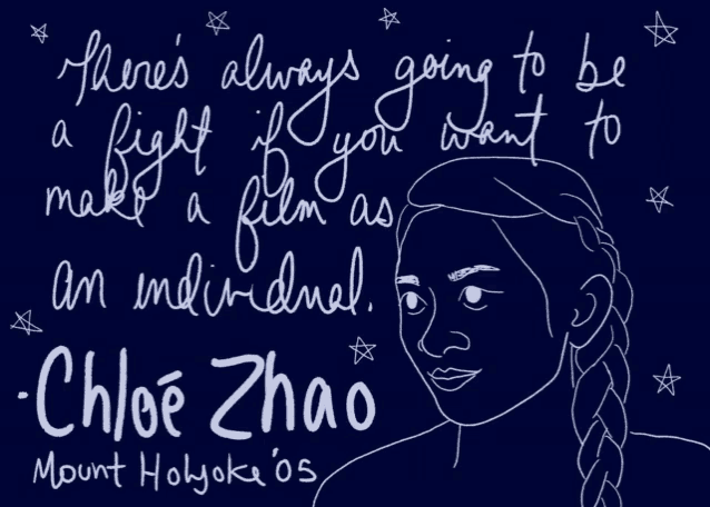 a drawing of a woman with a quote by chloe zhao on it