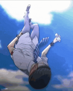 a man in a white shirt and tie is falling in the air