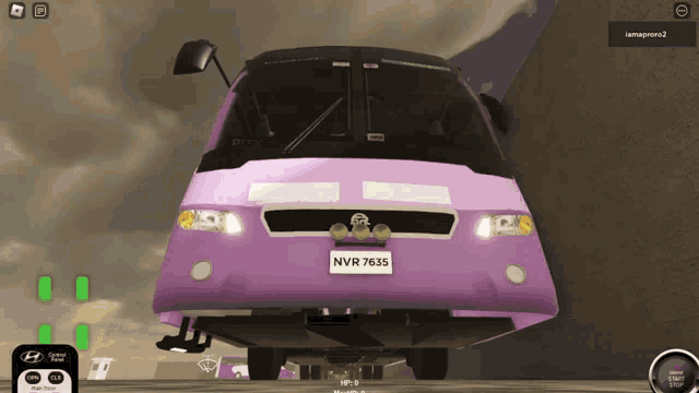 a purple bus has a license plate that says nvr 7633