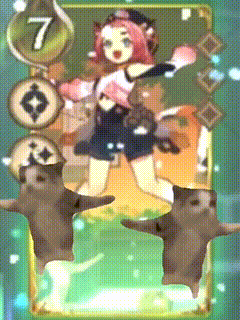 a card with a girl and two cats on it with the number 7 on it
