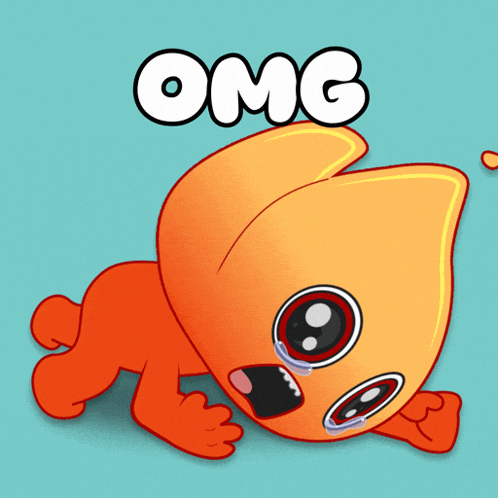a crying orange cartoon character with the words omg above it