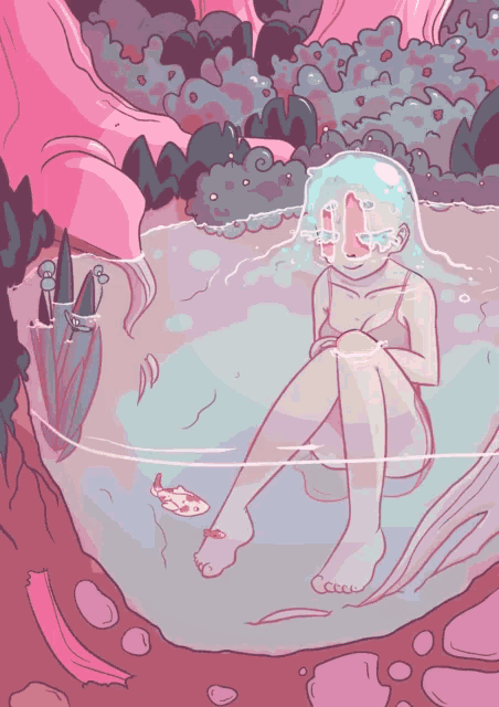 a drawing of a girl in a bathtub with a bubble on her head