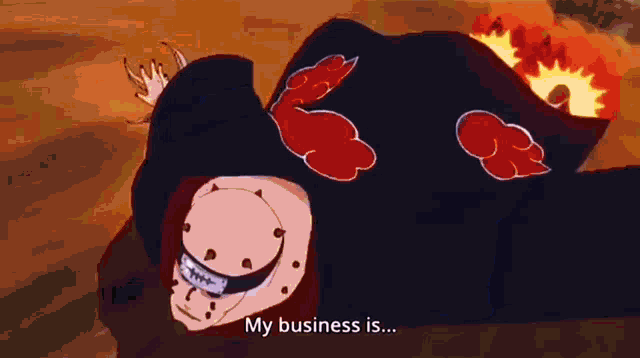 a cartoon character is laying on the ground with the words `` my business is ... '' written on the bottom .