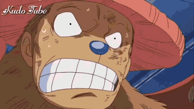a close up of a cartoon character with the words kudo tube in the corner