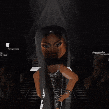 a cartoon of a woman walking down a runway with flaminggames112 in the corner