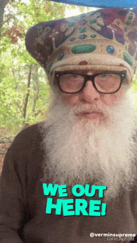 a man with a beard wearing glasses and a hat that says " we out here "