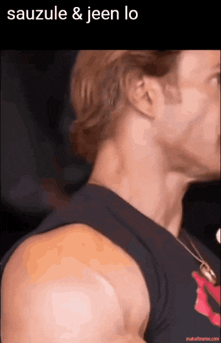 a picture of a man 's neck with the words sauzule & jeen lo written below it