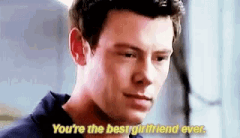 a close up of a man 's face with the words `` you 're the best girlfriend ever '' .