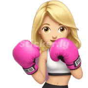 a woman is wearing pink boxing gloves and a white tank top .