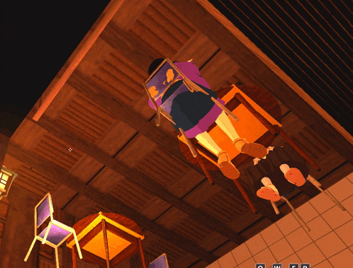 a computer generated image of a person laying on a chair